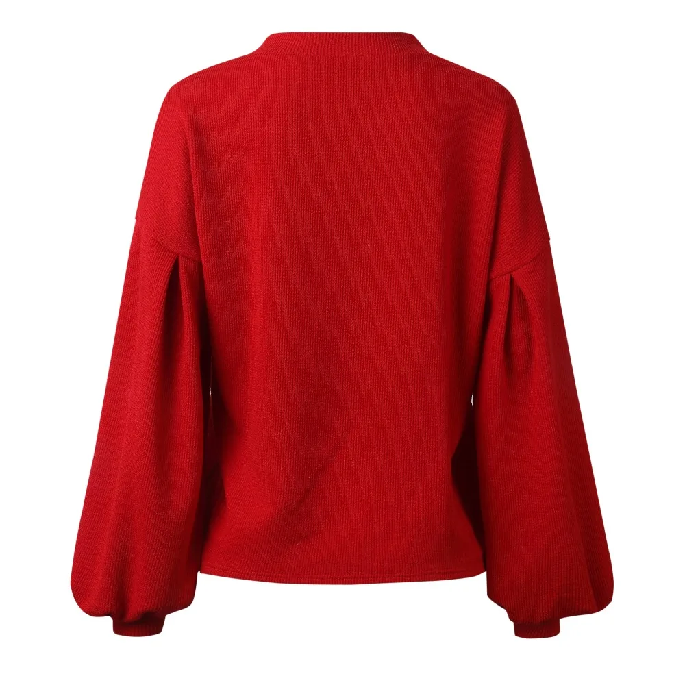 DICLOUD, модный свитер с пышными рукавами,, Harajuku, Одноцветный, свободный, вязанный Топ, для женщин, Harajuku, Повседневный, Круглый ворот, черный, свитера