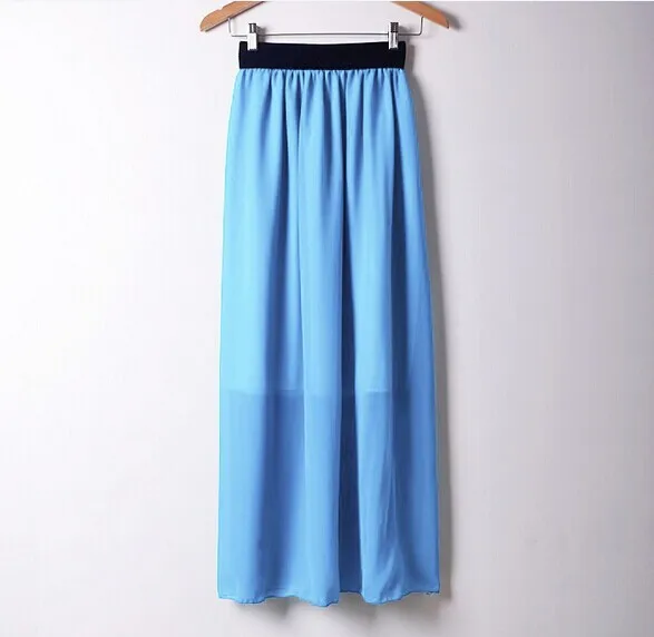 2015 Summer style Fashion Pleated Maxi Skirt Chiffon Long skirts womens Candy Color High Waist for women | Женская одежда