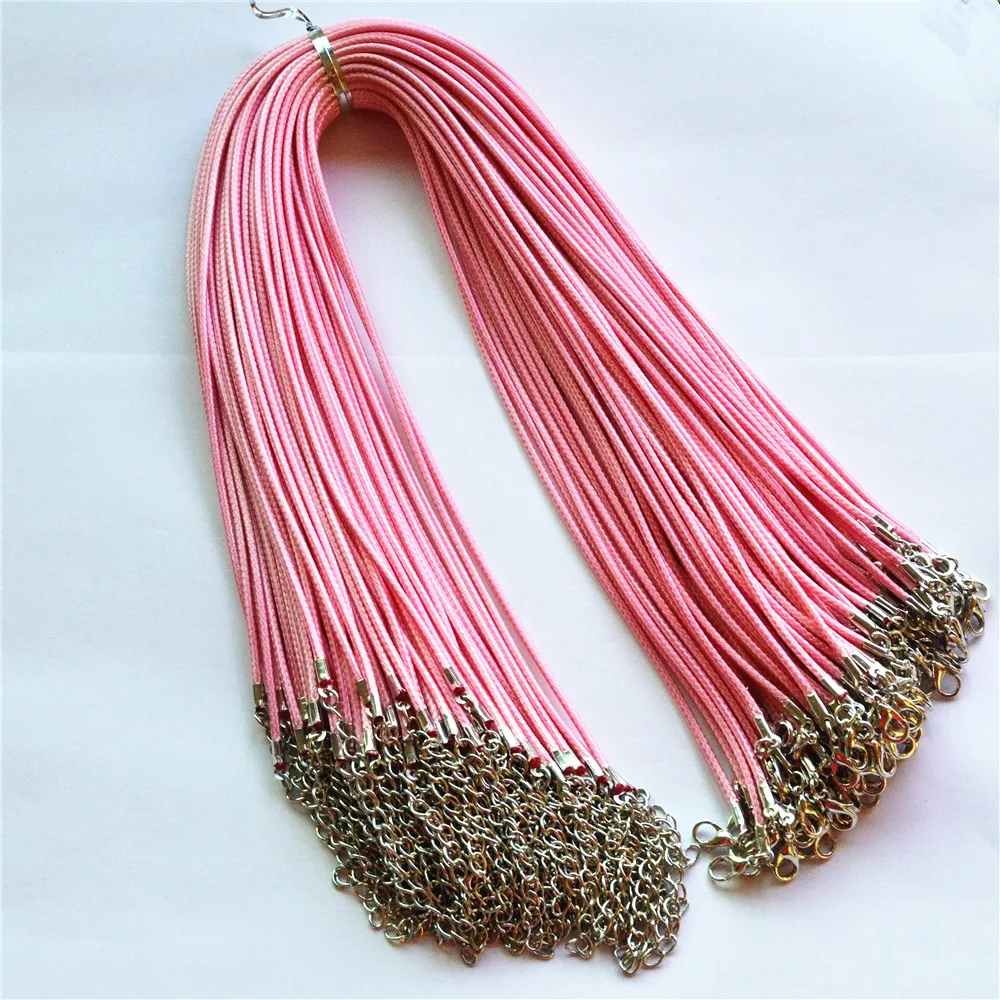 Лидер продаж! Оптовая продажа 2 мм розовый воск кожаный шнур ожерелье веревка 45 + 5