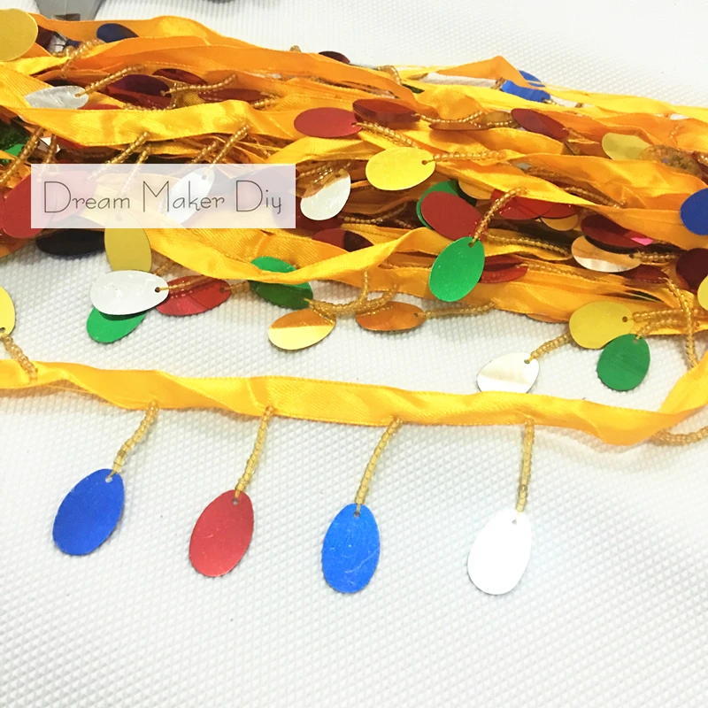 Блестящий Золотой с бахромой расшитая блестками Лента кисточками бисером длина