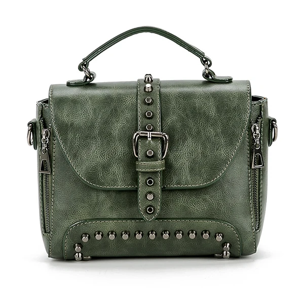 Green Rivet Bag Сумки через плечо для женщин, ретро кожаная сумка с заклепками, сумки-мессенджеры, дизайнерские женские маленькие сумки, сумки через плечо - Цвет: Green Rivet Bag