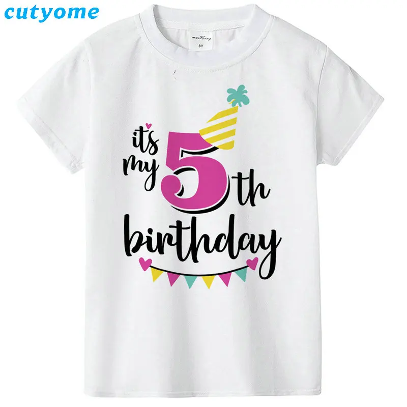 5 Футболка с короткими рукавами и надписью «Happy Birthday» для мальчиков, одежда для дня рождения для мальчиков 1, 2, 3, 4, 5, 6, 7, 8, 9 лет, топы для маленьких девочек, рубашки - Цвет: 5