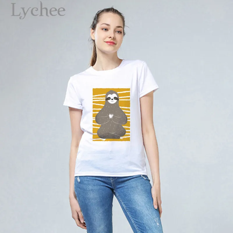 Женские футболки Lychee с принтом Харадзюку топы круглым вырезом и коротким рукавом