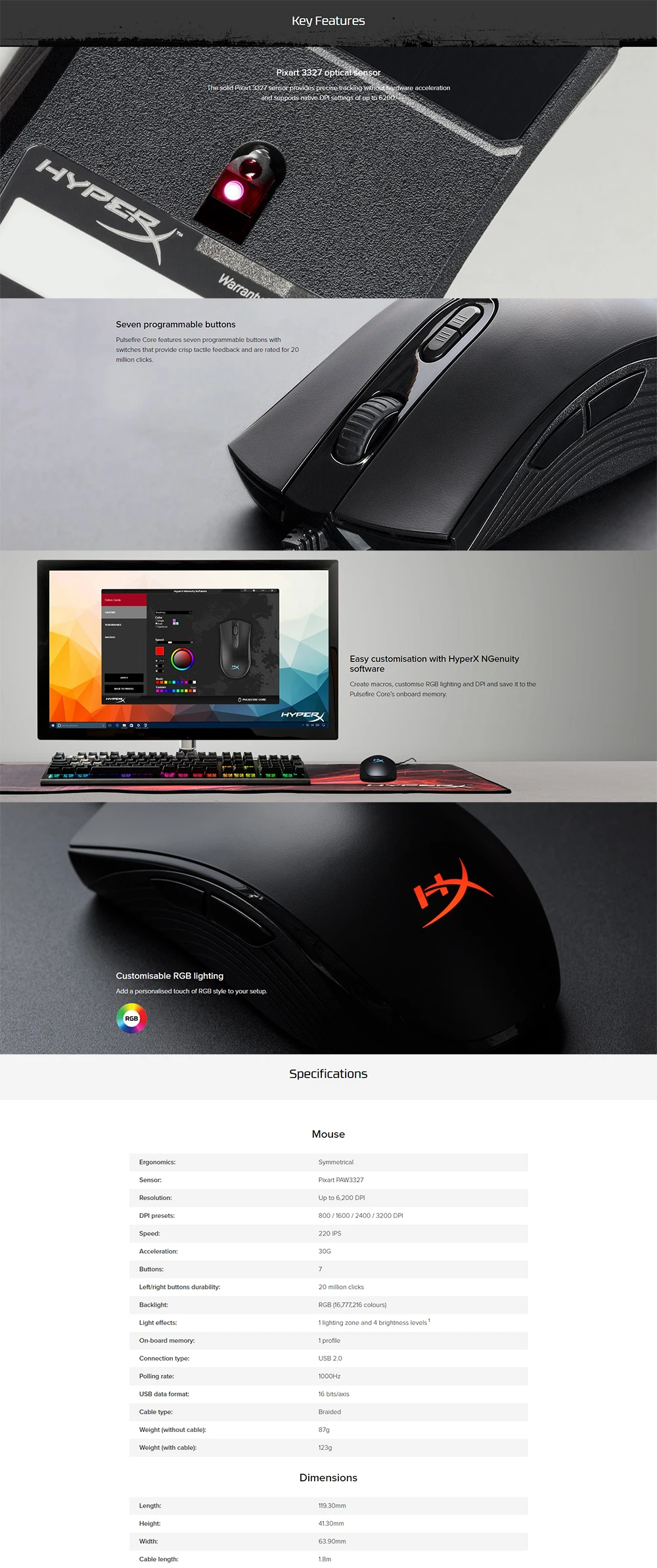 Профессиональная игровая мышь kingston HyperX Pulsefire FPS Pulsefire Surge RGB и Pulsefire Core