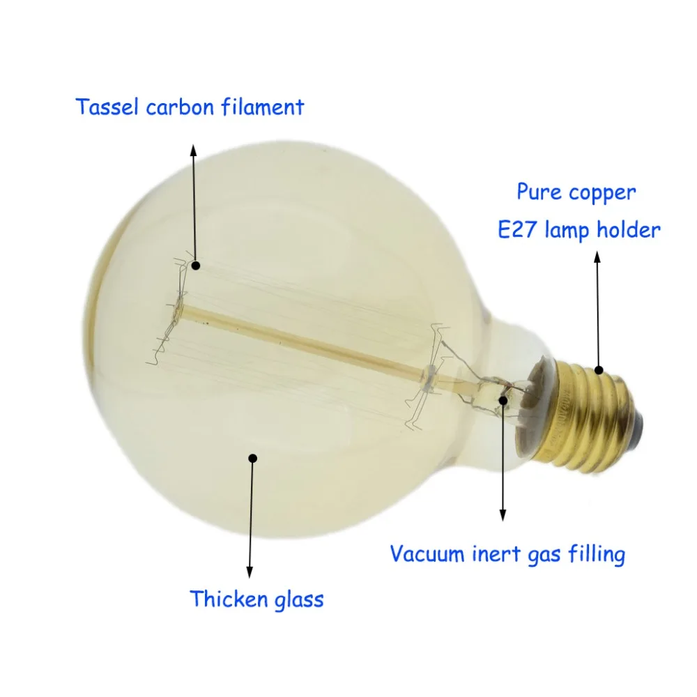 40 Вт/60 W 220V E27 Edison светильник шарик из углеродистой стали катод Эдисон Ретро Винтаж можно использовать энергосберегающую лампу или светодиодную лампочку) ST64/ST58/A19/T45/G80/G95/G125/T300