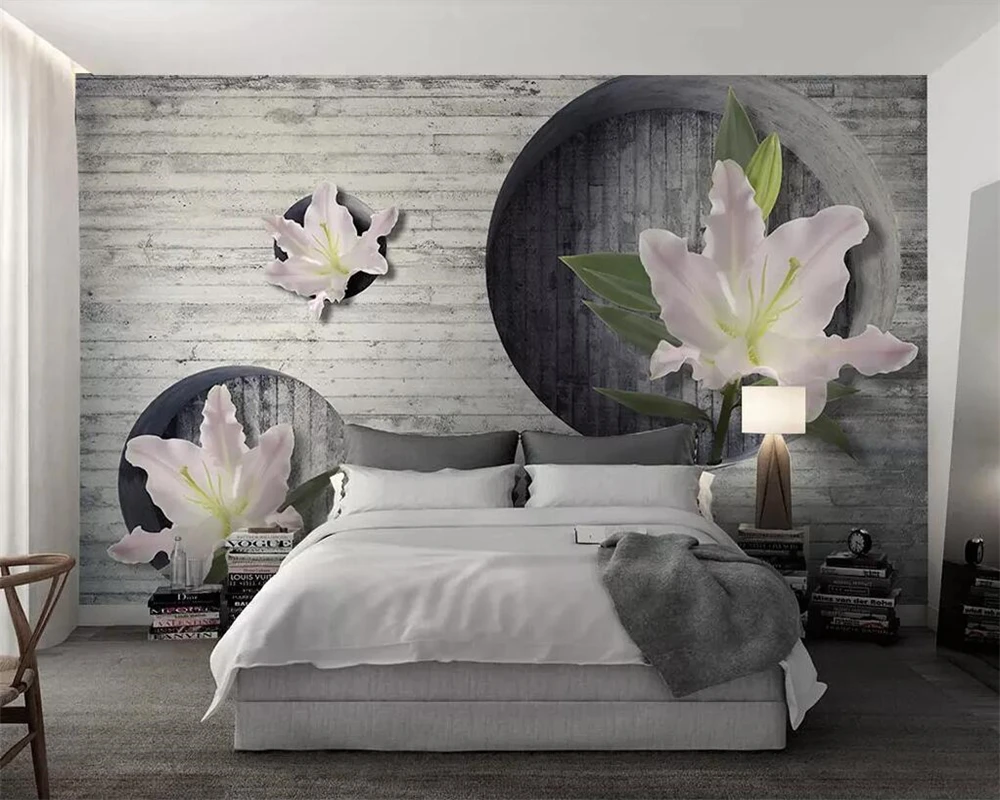 

Beibehang Wallpaper 3d three-dimensional brick wall lily flower TV background wall home decoration 3d wallpaper papel de parede