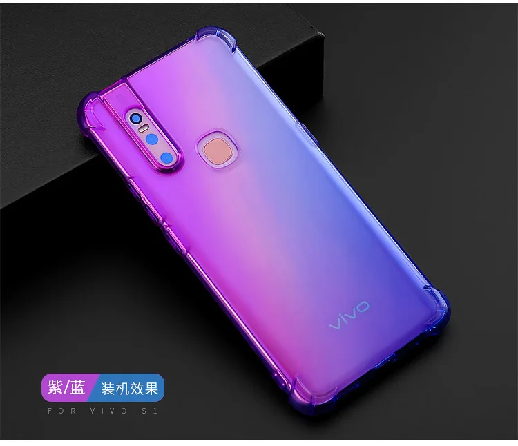 purple with blue Чехол для телефона из мягкого ТПУ с рисунком КРЫШКА ДЛЯ VIVO V15 V15 Pro S1 S1 Pro IQ00 Y97 V11i градиент силиконовый анти-шок Тонкий чехол для задней крышки - Цвет: purple with blue