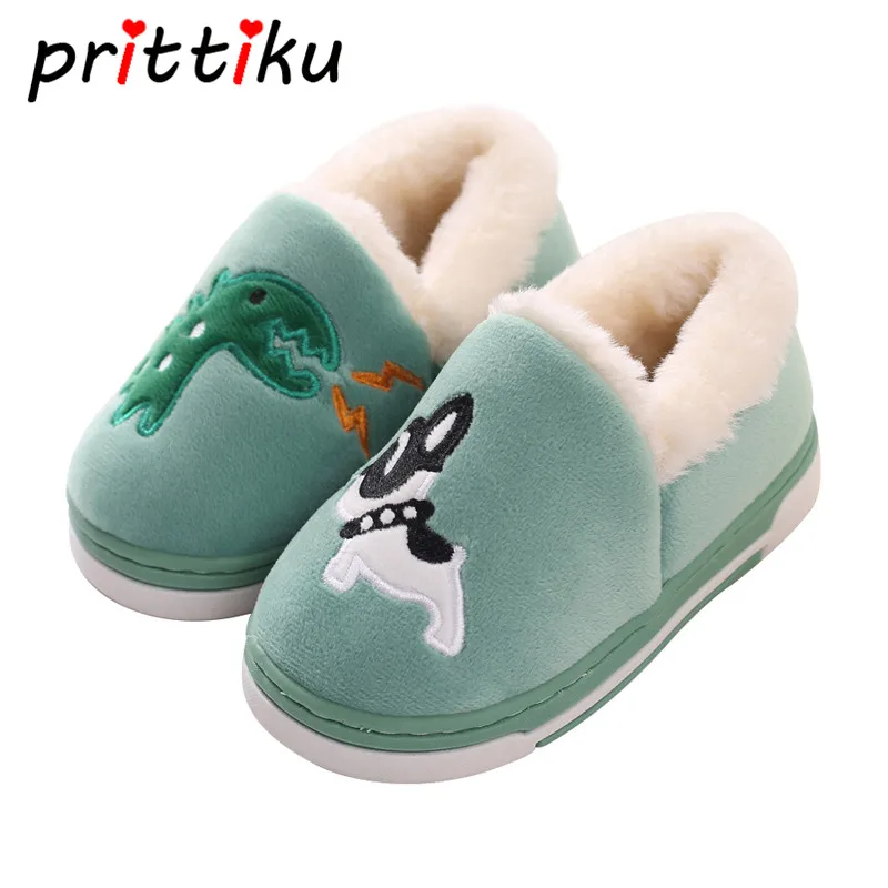 Домашняя обувь с мультяшным животным динозавром Детские Зимние теплые домашние