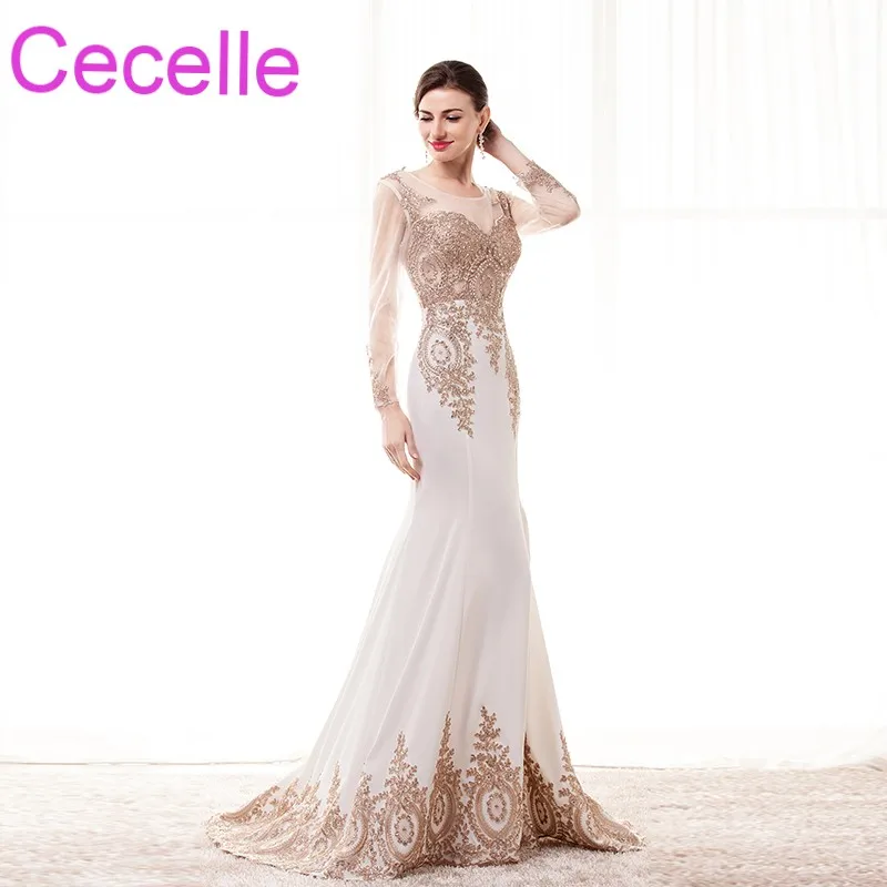Цвета слоновой кости Русалка Длинные вечерние платья 2019 с длинными рукавами