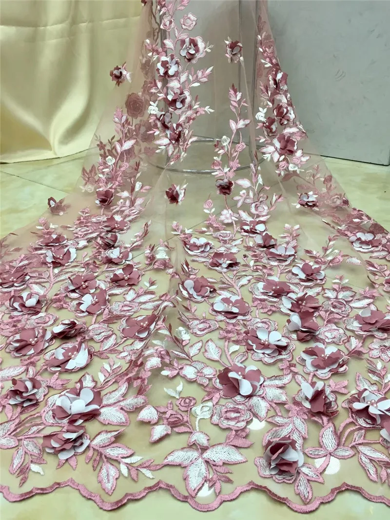 3D цветы с бусинами нигерийское французское Сетчатое кружево красивая вышитая