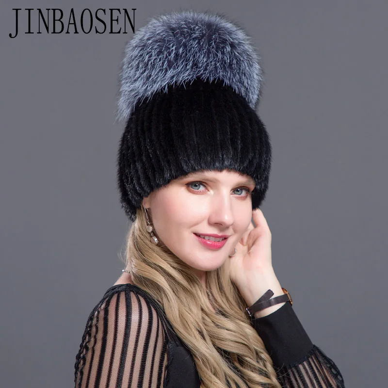 JINBAOSEN русская Лыжная шапка из меха норки комбинированная с модной меховой