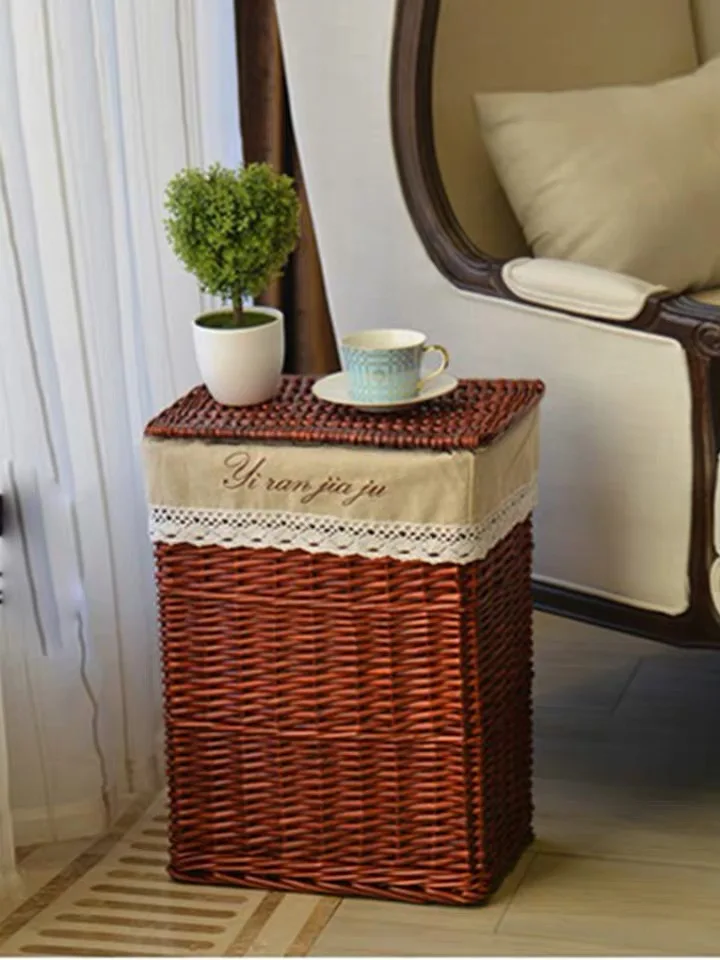 

Rattan Hamper Storage Box With Lid For Dirty Clothes Woven Willow Baskets Household Laundry Basket Box Dirty Clothes Wicker Bin