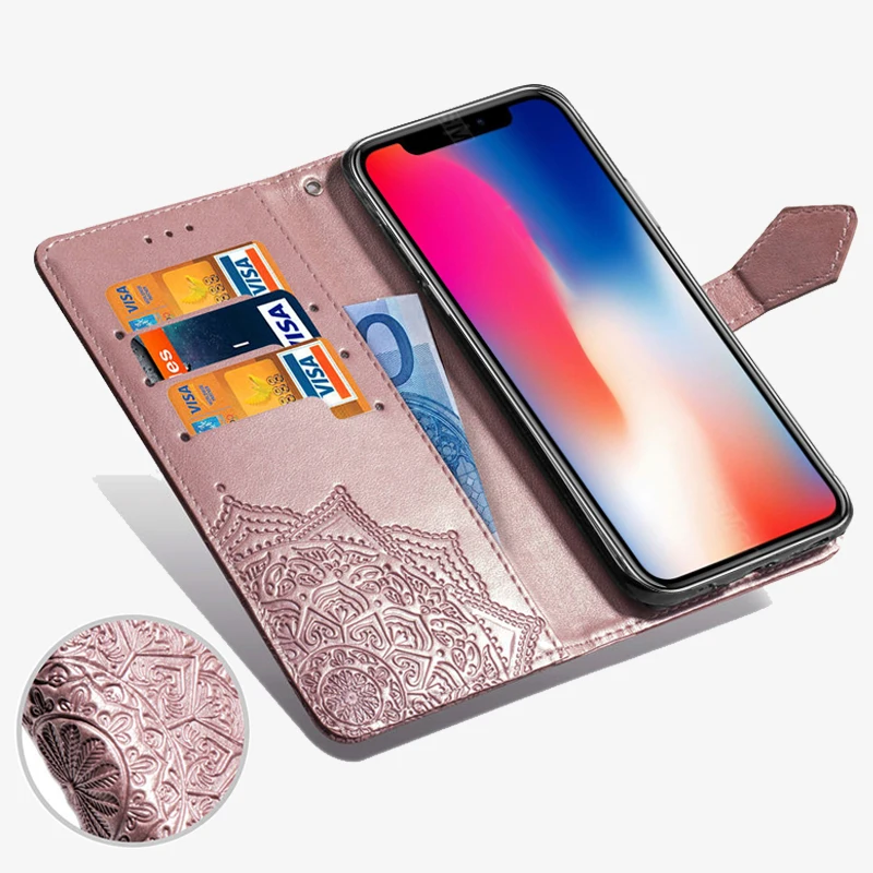 Кожаный чехол книжка с 3D рисунком цветов для iPhone 11 Pro XS Max XR X бумажник 6S Plus 7 8 5s SE