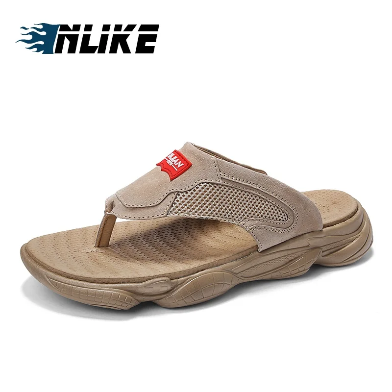 

Men's Slippers Outdoor Beach Fashion Outside Shoes Flip Flops Men Slides Split Leather