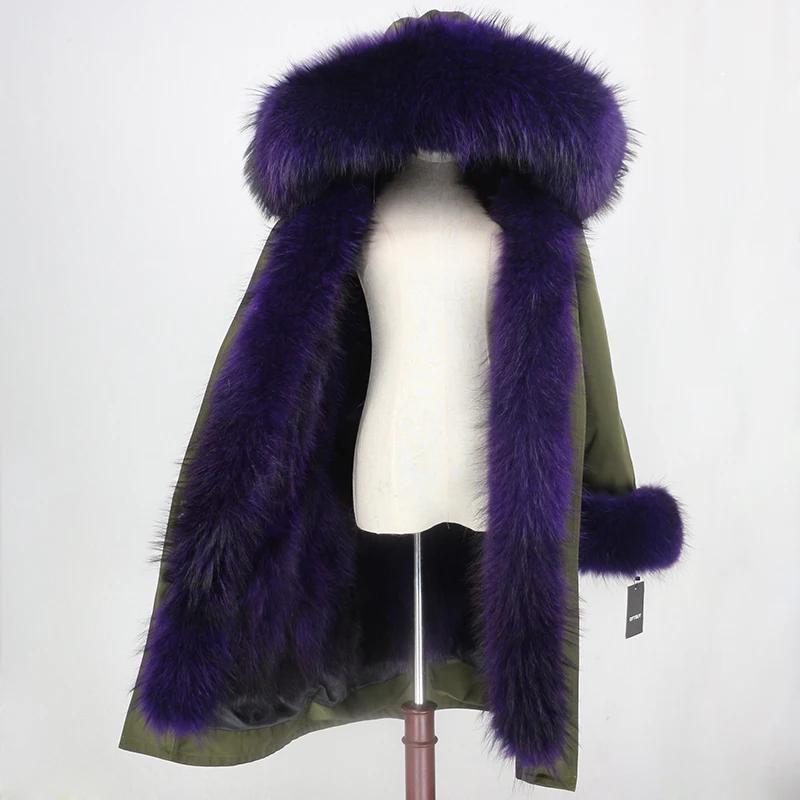 OFTBUY X-long Parka, водонепроницаемая тканевая зимняя куртка, Женское пальто с натуральным мехом енота, меховой воротник, капюшон, Лисий мех, съемная подкладка - Цвет: green purple F