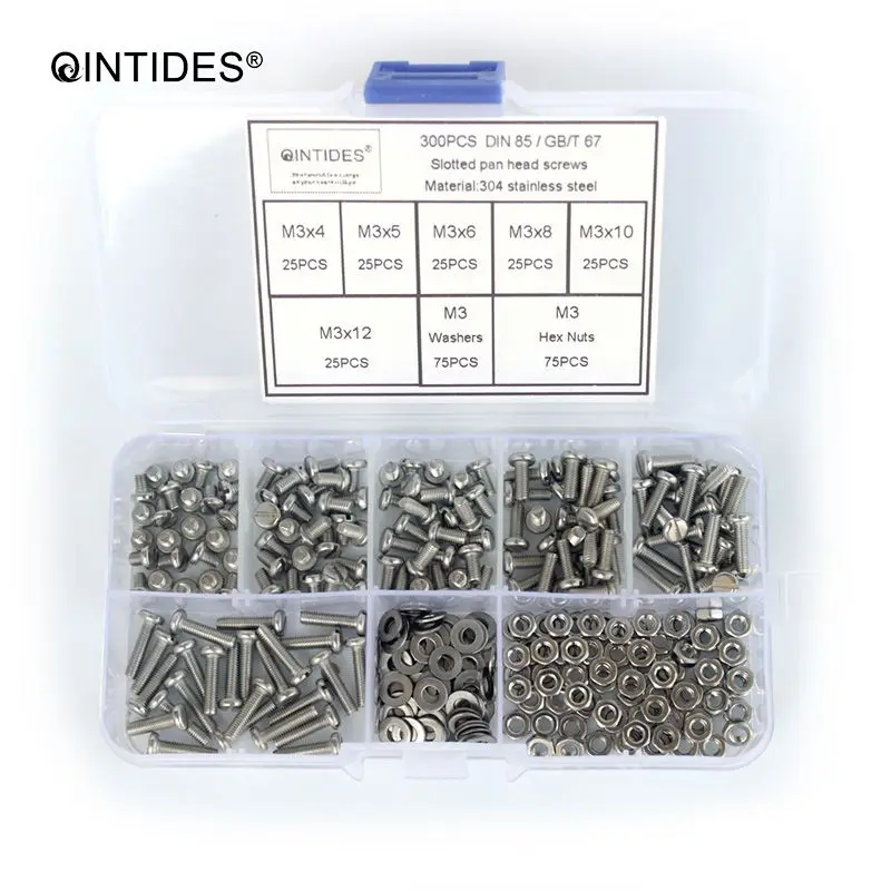 QINTIDES M1.6 M2 M2.5 M3 300 шт. смешанные шлицевые винты для головки сковороды Ассорти набор