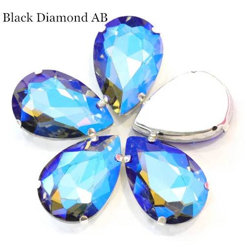 black diamond AB Каплевидные разноцветные стеклянные стразы шьют на Стразы с капелькой в виде когтей хрустальные пришивные стразы для свадебного платья B2676 - Цвет: black diamond AB