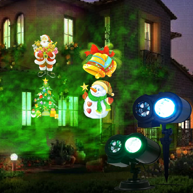 

Jiguoor Christmas Laser Projector Holiday Decorations LED Double Drum Pattern Water Print Laser Stage Lamp Waterproof Lights