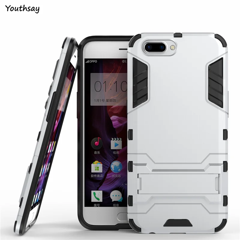 Oppo R10 Case Anti-Knock Robot Phone Stand PE + TPU Cover For Fundas Coque 5.5 inch |