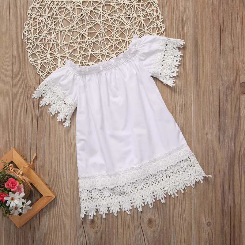 2017 Lovely Casual Newborn Toddler Baby Girls Cotton White Floral Off Shoulder A-Line Knee-Length Princess Dress Outfit Party | Детская