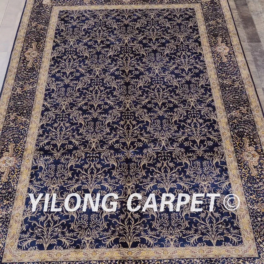 Yilong 5 'x 8' шелк на шелке восточные местности синие шелковые Коврики ручной