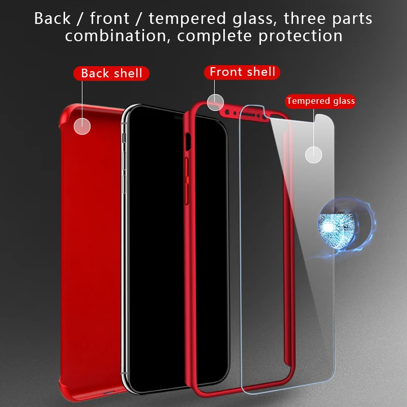 SHUOHU 360 Degree Full Cover Case For iPhone 6 6S 7 Plus With Tempered Glass 8 X Phone Capa Coque |