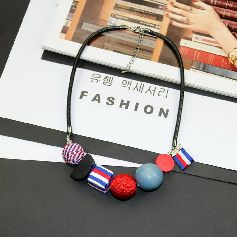 Ожерелье с деревянными бусинами из богемной ткани Модная бижутерия для женщин