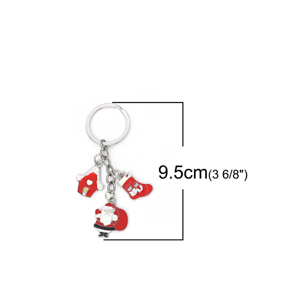 Doreen Box Keychain& Keyring Christmas Santa Claus Dull Silver Color Multicolor Green Christmas Tree Snowflake Enamel, 1 Piece