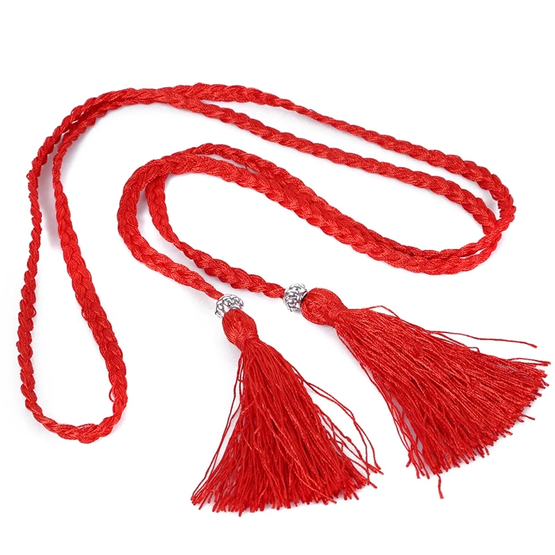 Женский пояс с кисточками в народном стиле украшенный плетеным поясом цепочка на