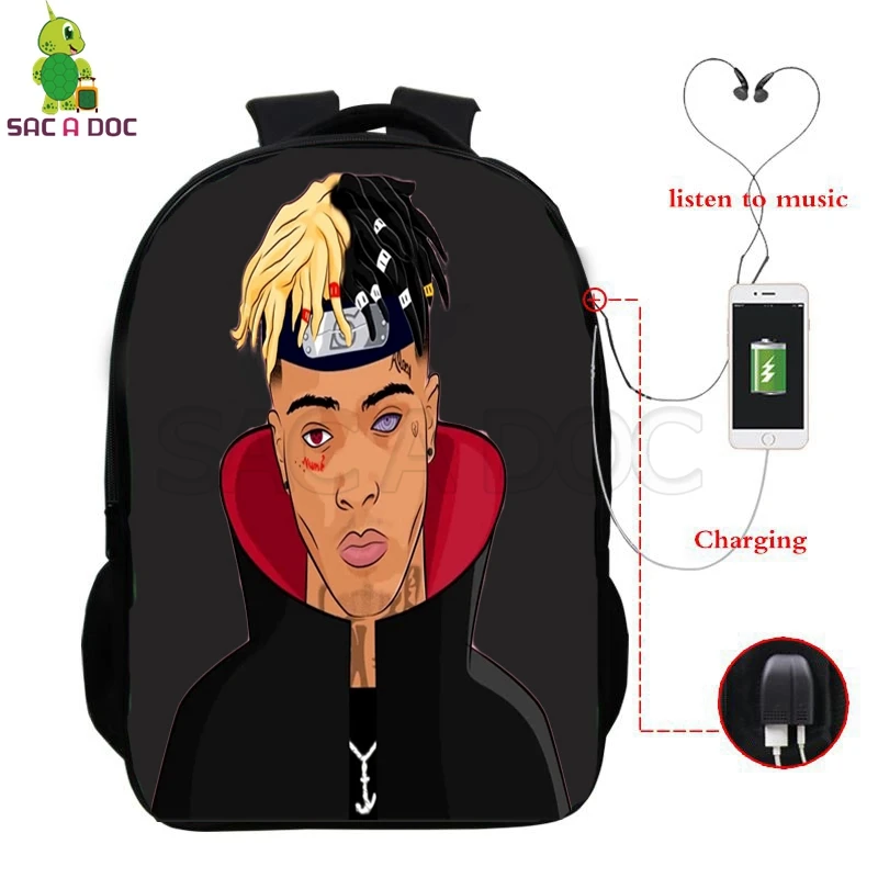 Известный раппер Xxxtentacion школьная сумка Многофункциональный usb зарядка Рюкзак для ноутбука для подростков мальчиков девочек дорожные сумки через плечо - Цвет: 2