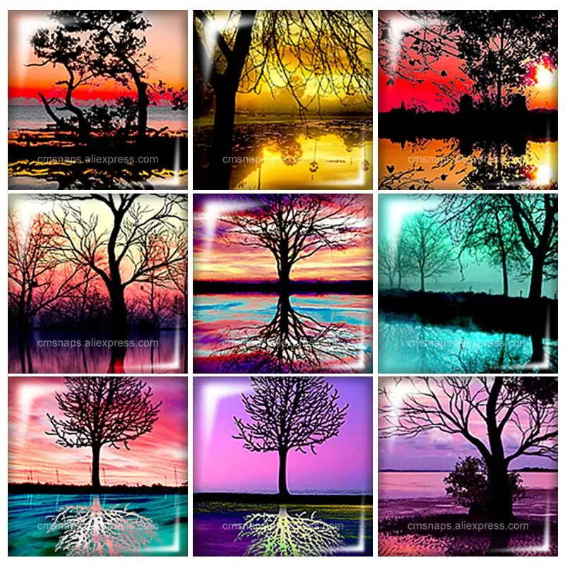 

FB0318 Trees in the lake beauty 10pcs mixed 12mm/20mm/25mm/30mm Square photo glass cabochon demo flat back Making findings