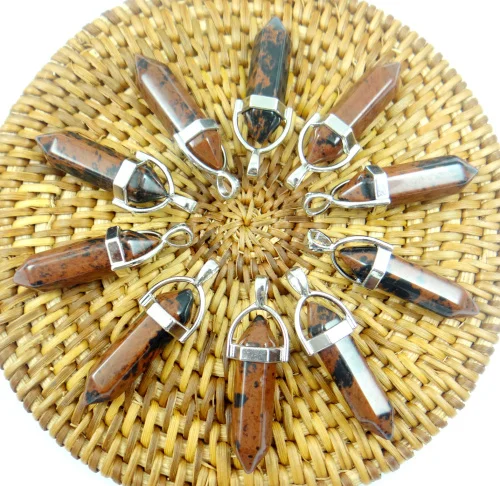 mahogany obsidian Натуральный камень, флюоритовый кварц, кристалл, бирюза, Лапис, тигровый глаз, чакра, подвеска для изготовления ювелирных изделий, ожерелье, аксессуары, 24 шт - Окраска металла: mahogany obsidian