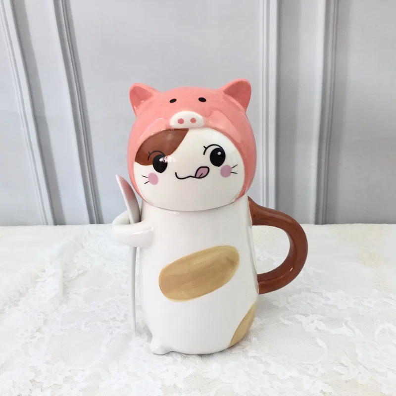 Милые 3D Животные керамика кофейные кружки чашка Зодиак объятия чашки с ложкой