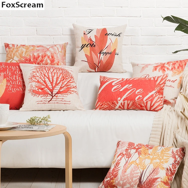 Морской декоративный чехол для подушки современный красный коралловый льняной