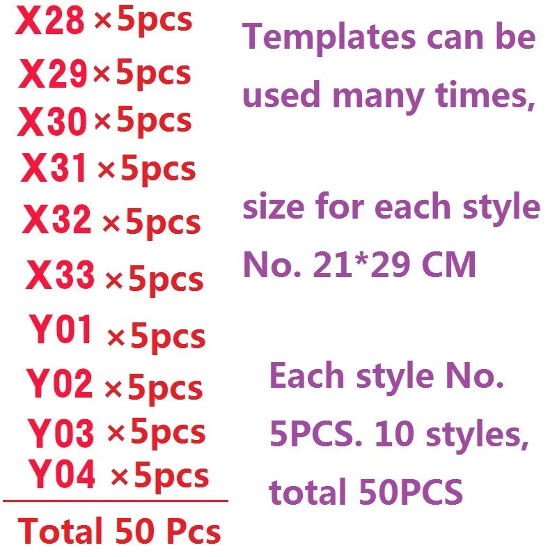 50 PCS Templates 20 Татуировки, Пигмент для временных татуировок. Натуральный и долговечный(органический Jagua Фруктовый гель/чернила). Без спирта. 10 мл 6 цветов и перерабатываемые Шаблоны - Цвет: 50 PCS Templates 20