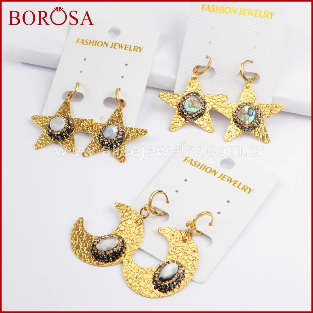 

BOROSA wholesale Rhinestone Pave Abalone Shell/White Shell/Multi-kind Stone Dangle Earrings Drop Earrings for Women Party JAB805