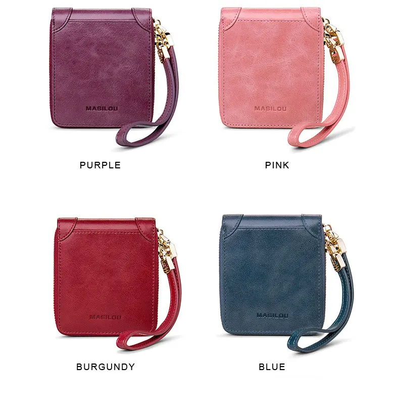 Women's Wallets Vintage Oil Wax Leather Short Wallet Genuine Leather Women Wallet Zipper Small Purse Female Mini Slim Coin Purse