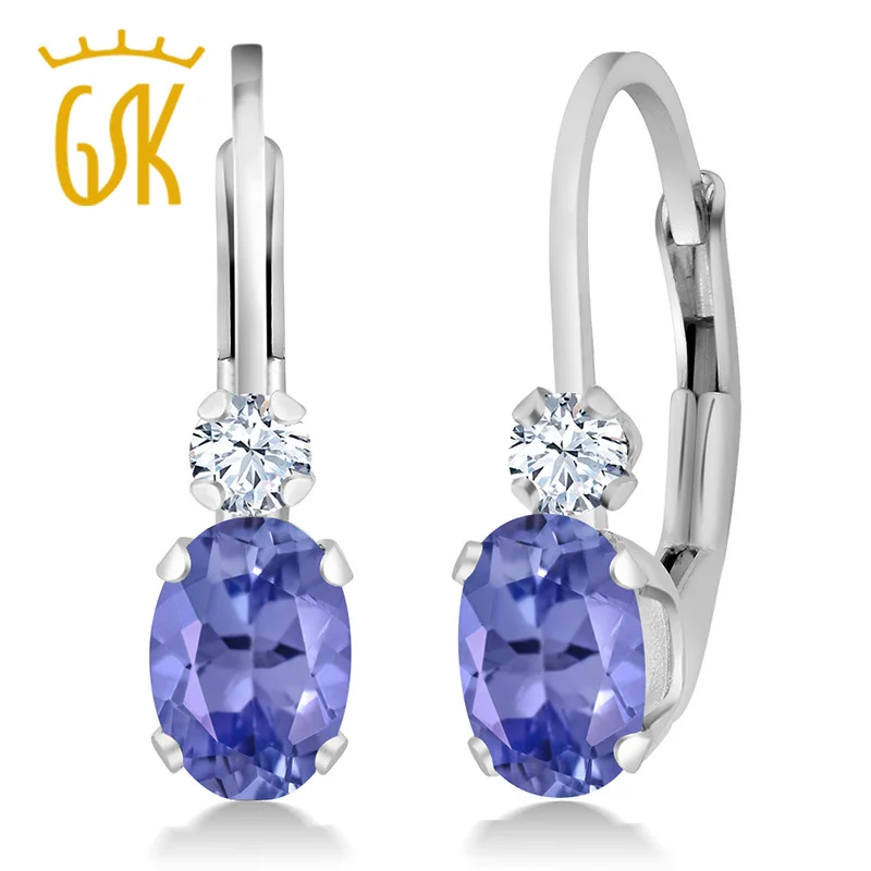 0.98 СТ овальный синий танзанитовая белый сапфир 925 Leverback серьги|earrings 925|earrings forearrings