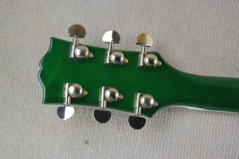 Высокое качество Резные цветок гриф G ES LP полый корпус Зеленый электрогитары с