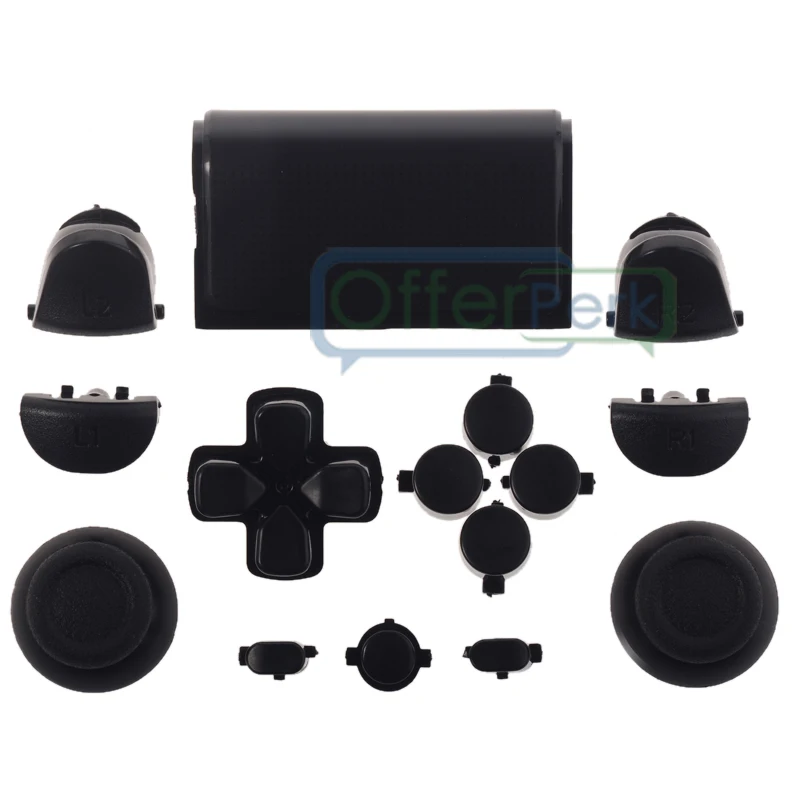 

eXtremeRate Solid Black Full Set Buttons Thumbsticks Repair for PS4 Controller JDM-001/011/020