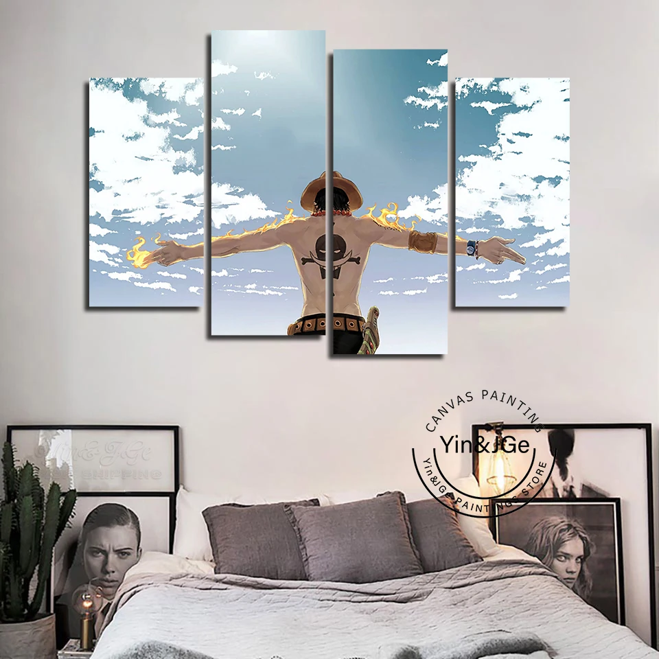 Модульная Картина на холсте с принтом 5 шт. Аниме One Piece Cloud Fire Wall Art HD картины аниме