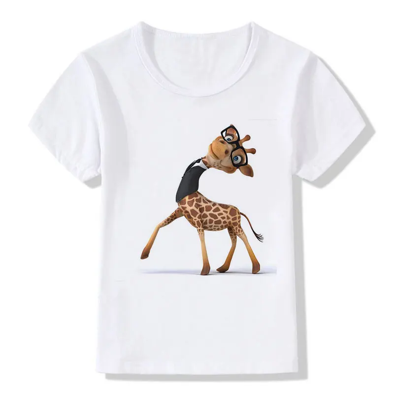 Летние топы Детские футболки Забавные с принтом жирафа на спине футболка для