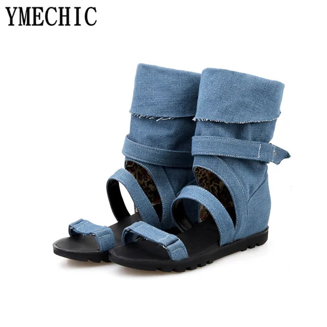 Женские летние джинсовые босоножки YMECHIC с открытым носком женская обувь на