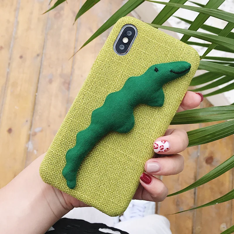 For IphoneXS/XR/7/8plus Winter Fashion Cute 3D Plush Dinosaur Doll Christmas Gift Linen Warm Flannel Cloth Phone Case |