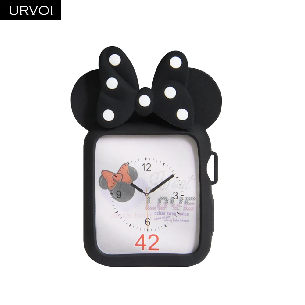 Чехол URVOI для apple watch, чехол серии 5, 4, 3, 2, 1, 38 мм, 42 мм, защитный ремень для iWatch, силиконовый мультяшный чехол для Минни, дизайн - Цвет: Black