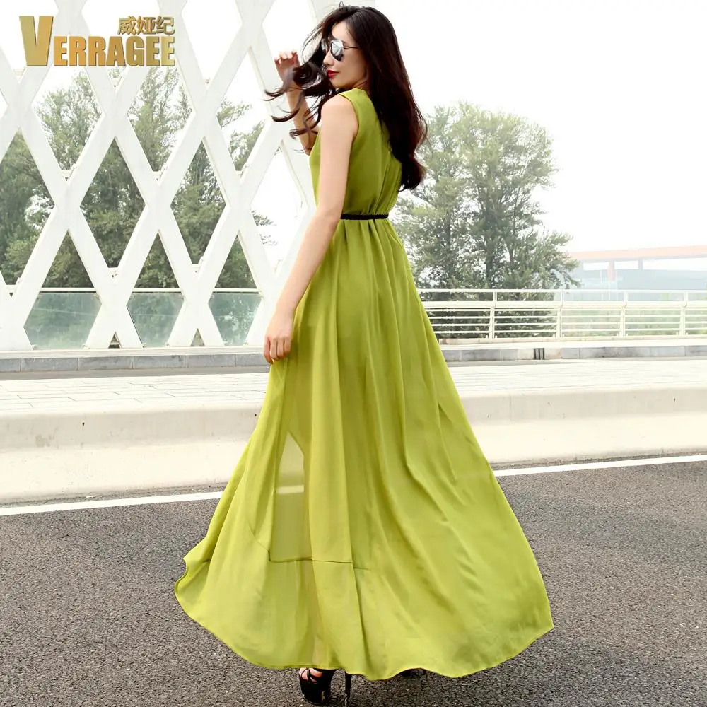 2015 summer new European and American temperament was thin sleeveless dress irregular chiffon large size women | Женская одежда