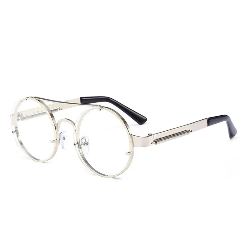 UVLAIK Vintage Steampunk Sunglasses Women Men Classic Metal Sun Glasses Ladies Round Style Steam Punk Sunglass UV400 Male Female - Цвет линз: Silver White