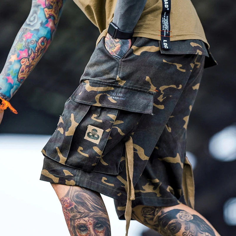 Harajuku Camo короткие джоггеры Лето Хип Хоп брюки карго камуфляж Уличная Для мужчин