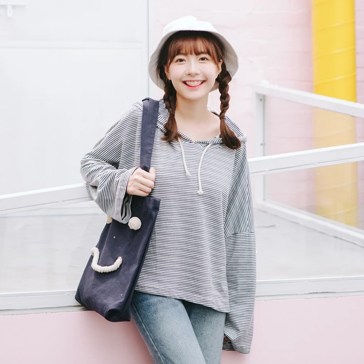 2018 для женщин's толстовки Harajuku Свободные Полосатый Балахон рукав летучая мышь