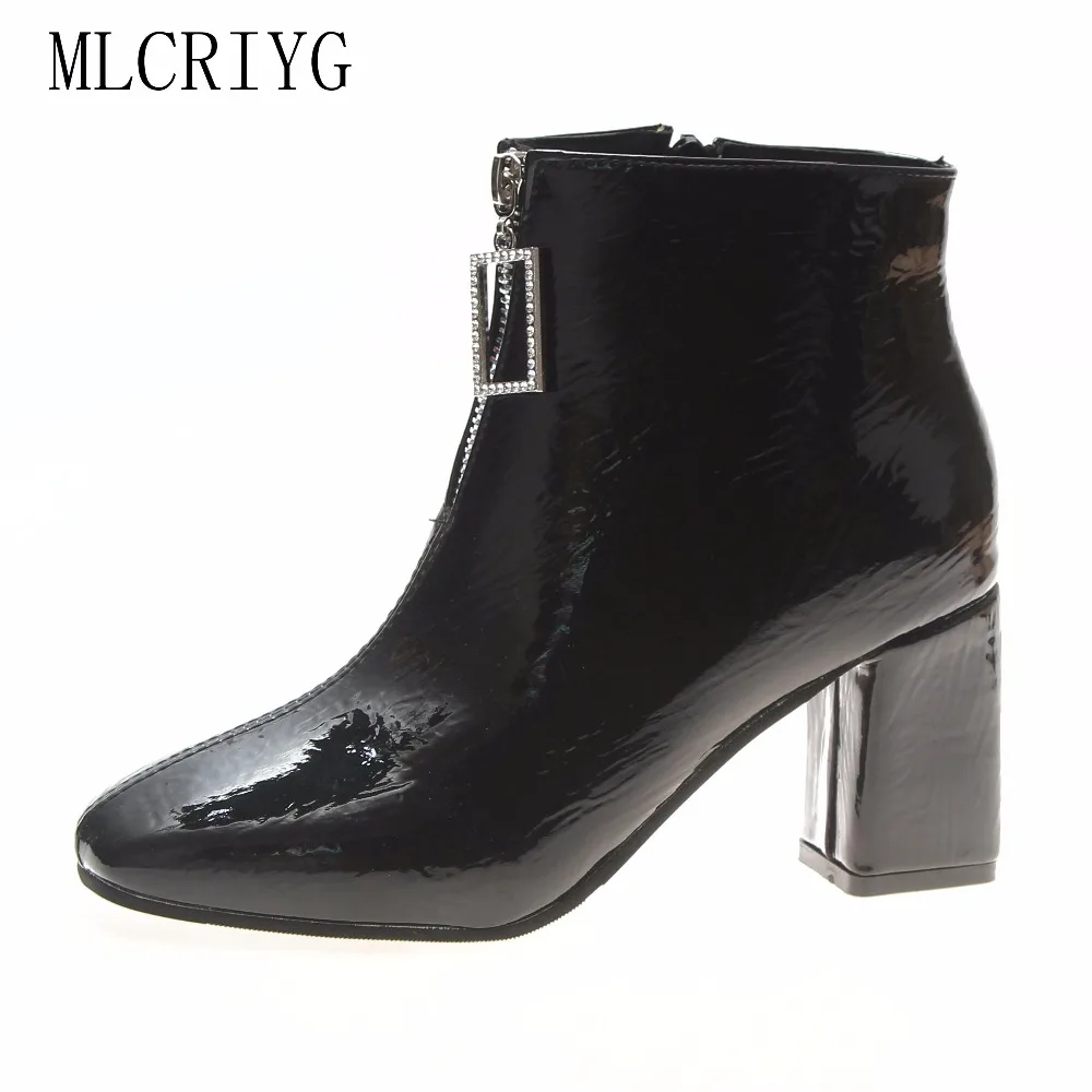 2 стиля! 2018 новые женские ботильоны осенние туфли с квадратной пряжкой украшенные